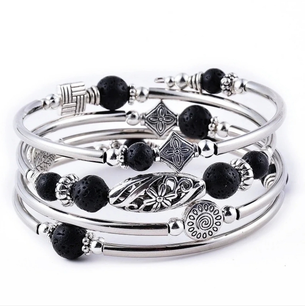 Lava Stone Wrapped Bracelet